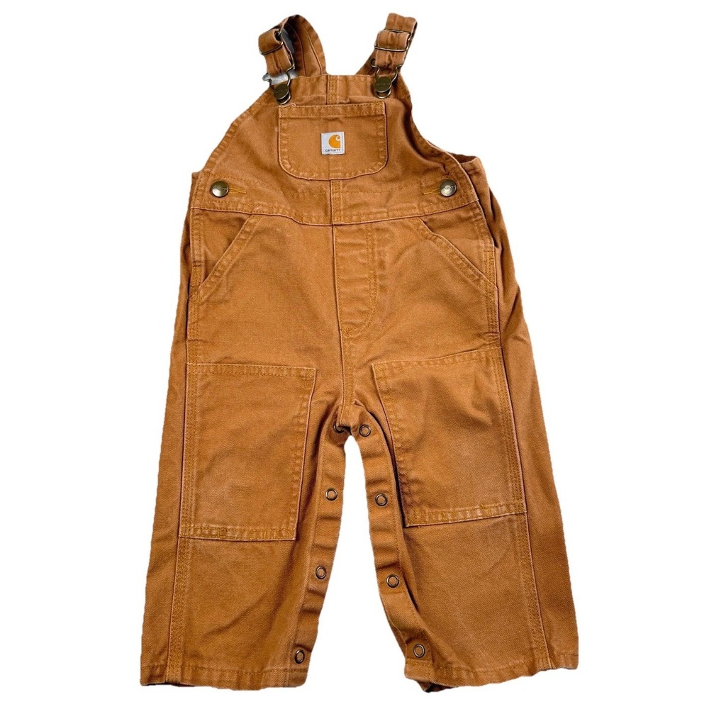 Carhartt Baby Toddler 12M Brown Duck Canvas Bib Overalls Snap Leg Workwear